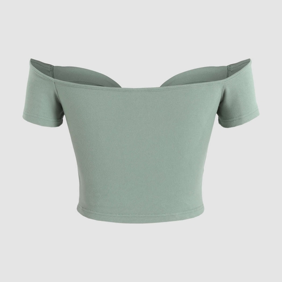 Cider Twist Front Crop Top Off Shoulder - Picture 2 of 5